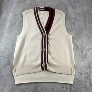 MNG Cream Knit Sweater Vest Striped Collar Button Front M academia preppy cotton